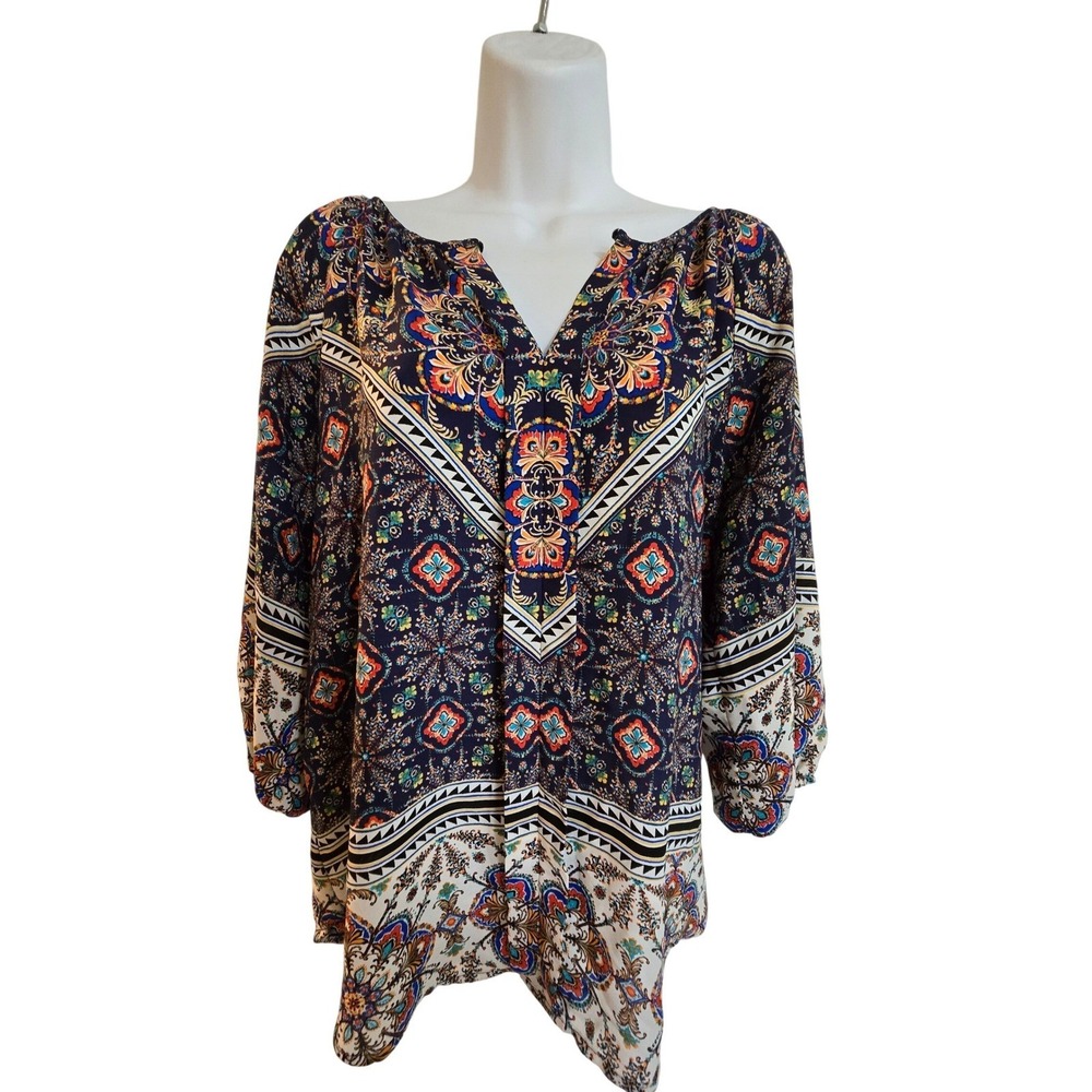 Meraki Boho Paisley Print Tunic Top‎ 3/4 Sleeve Womens Size M /0224